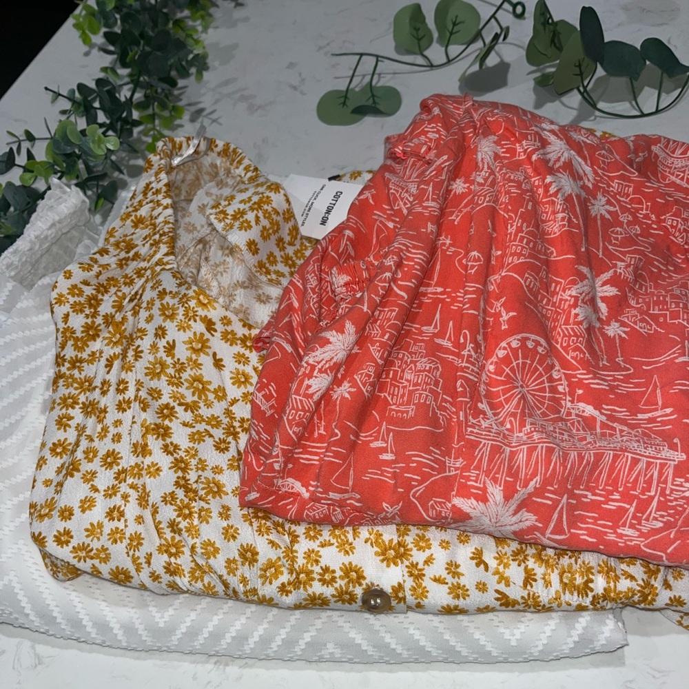 L (Bundle of 3 Items). White Sheer Top / Yellow and Pink dress size L
